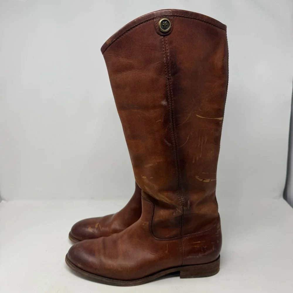 Frye Melissa‎ Button Riding Boots Extended Calf Mahogany Leather Women's 8.5 B - Picture 7 of 11